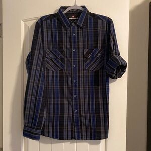 Airwalk Men's Navy Black and Gray Checkered Shirt